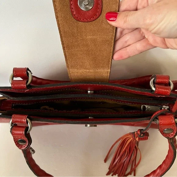 Patricia Nash Rienzo Red Tooled Leather Shoulder Bag